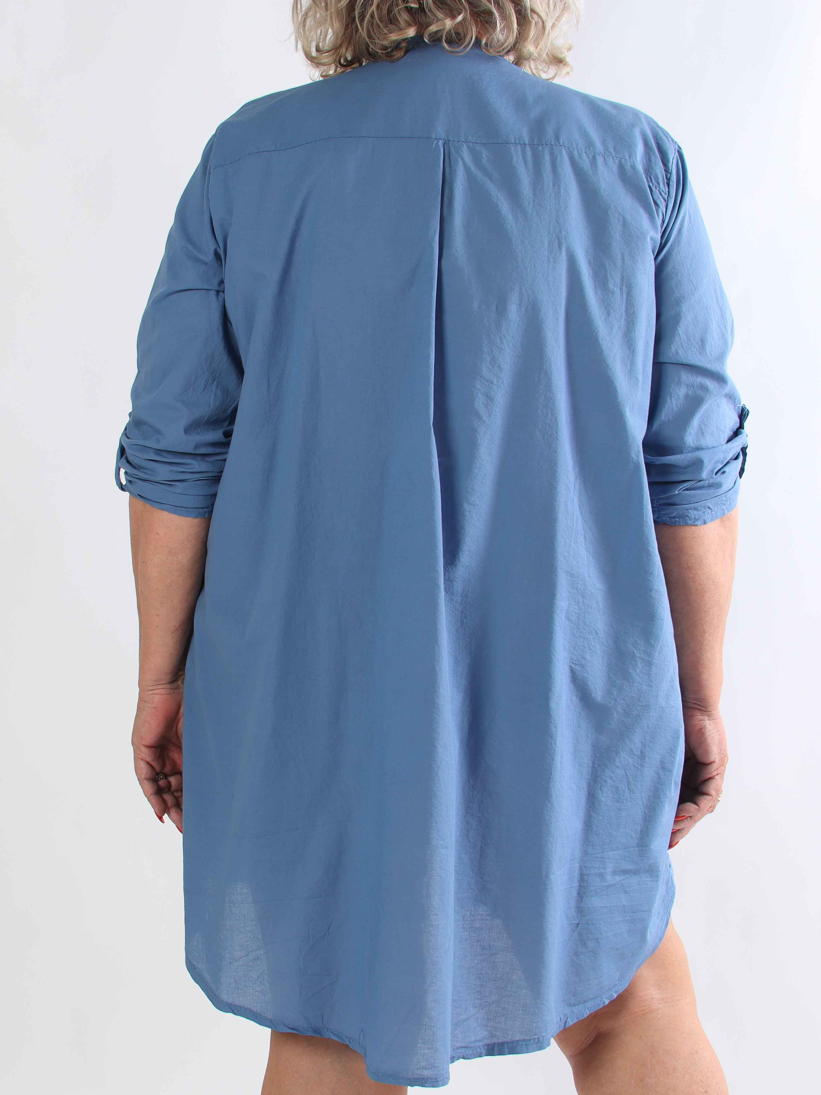 Emerson - Plus size skjortekjole i bomuld med broderet mønster og pailletter